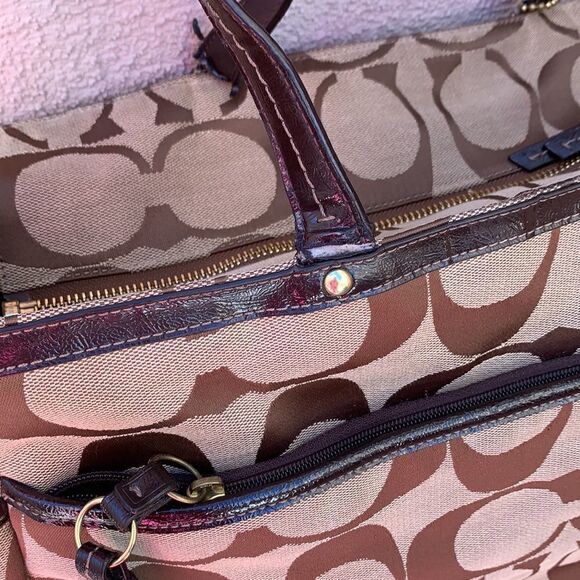 Coach Purse Signature Large Brown Beige  Satchel Handles Shoulder Strap Woman - Picture 10 of 14